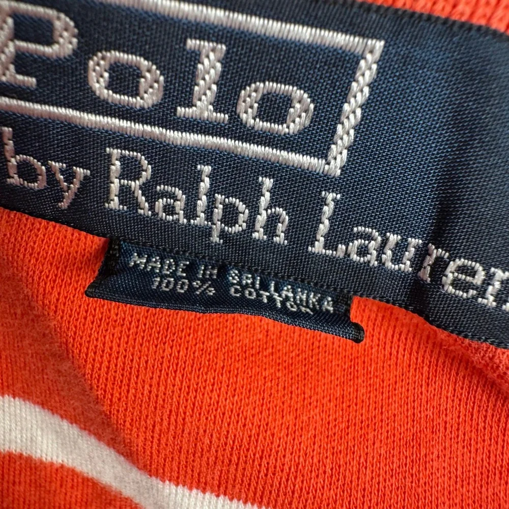Polo Ralph Lauren Mens Large Orange White Striped Short Sleeve Cotton Polo Shirt